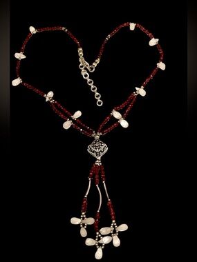 Artisan Sterling Silver 925 Tourmaline & Rose Quartz Tassel Lariat Necklace